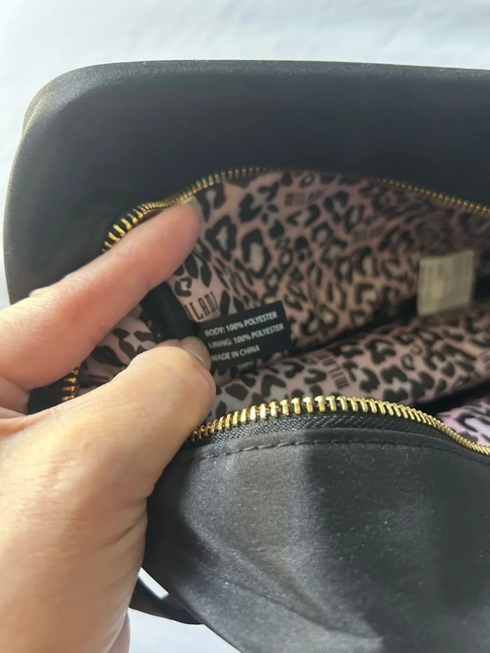 Milani Black Gold Embroidery Logo Zip Closure Cosmetics Travel Storage Bag